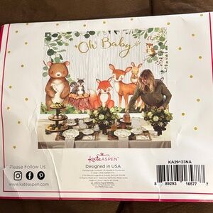 Kate Aspen Woodland Animals "Oh Baby" Backdrop in White, Green & Gold